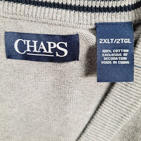 Chaps V-Neck Sweater Vest Mens Size 2XLT Big & Tall Gray Preppy Business NWT - Picture 6 of 12